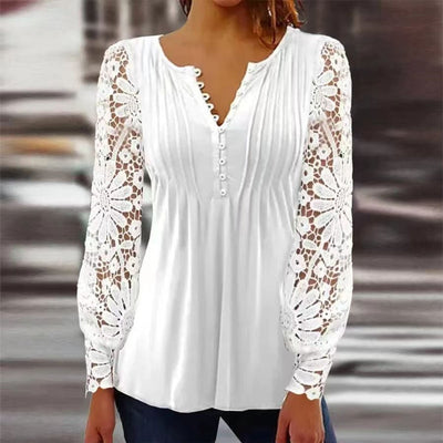 Charlotte | Dames henleyblouse met bloemendessin, lange mouwen en relaxed fit