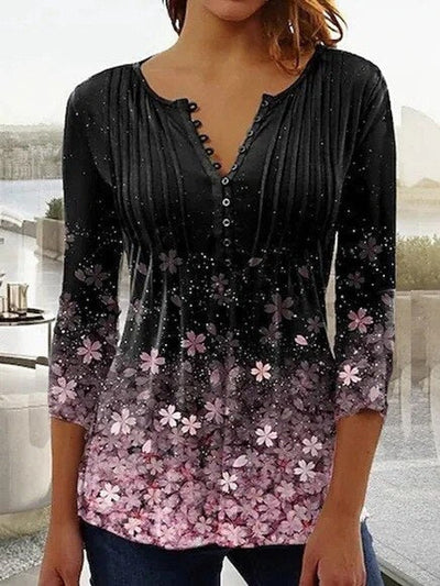 Charlotte | Dames henleyblouse met bloemendessin, lange mouwen en relaxed fit