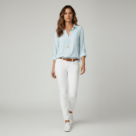 Sophie | Dames blouse met lange mouwen, overhemdkraag en knoopsluiting