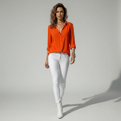 Sophie | Dames blouse met lange mouwen, overhemdkraag en knoopsluiting