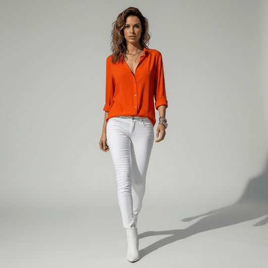 Sophie | Dames blouse met lange mouwen, overhemdkraag en knoopsluiting