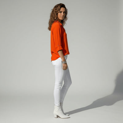 Sophie | Dames blouse met lange mouwen, overhemdkraag en knoopsluiting
