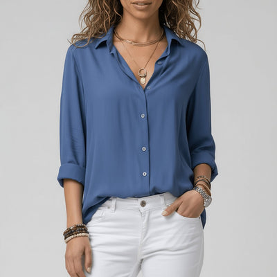Sophie | Dames blouse met lange mouwen, overhemdkraag en knoopsluiting