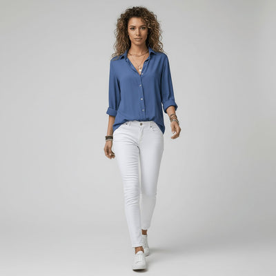 Sophie | Dames blouse met lange mouwen, overhemdkraag en knoopsluiting