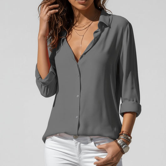 Sophie | Dames blouse met lange mouwen, overhemdkraag en knoopsluiting