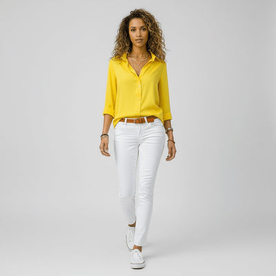 Sophie | Dames blouse met lange mouwen, overhemdkraag en knoopsluiting