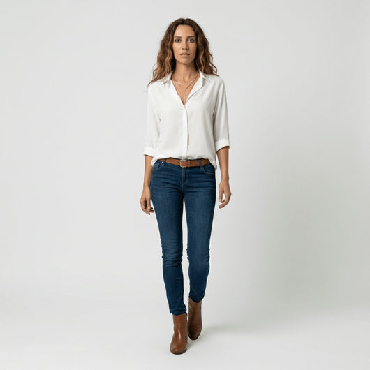 Sophie | Dames blouse met lange mouwen, overhemdkraag en knoopsluiting