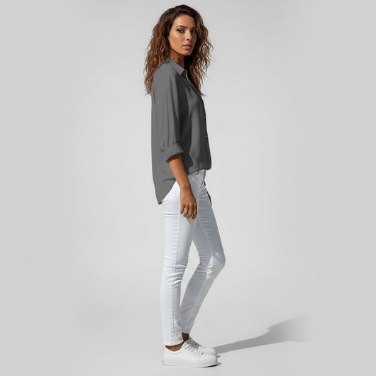 Sophie | Dames blouse met lange mouwen, overhemdkraag en knoopsluiting