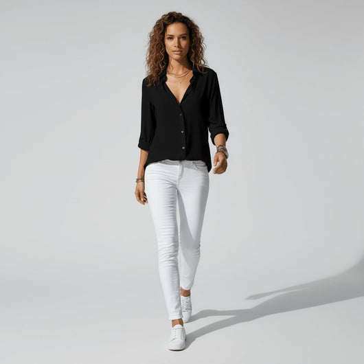 Sophie | Dames blouse met lange mouwen, overhemdkraag en knoopsluiting