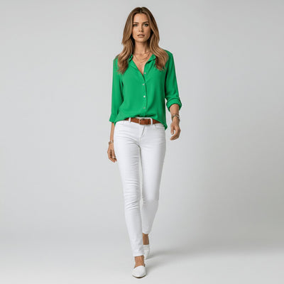 Sophie | Dames blouse met lange mouwen, overhemdkraag en knoopsluiting