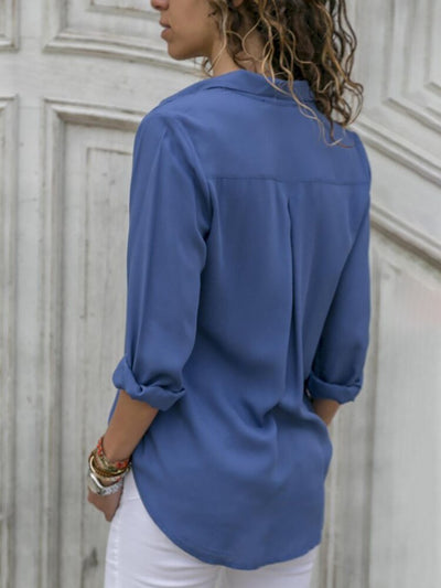 Elfriede | Dames blouse met lange mouwen, kraag en knoopsluiting in relaxed fit