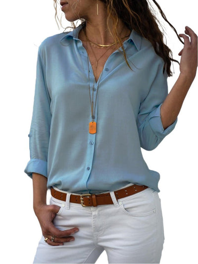 Elfriede | Dames blouse met lange mouwen, kraag en knoopsluiting in relaxed fit