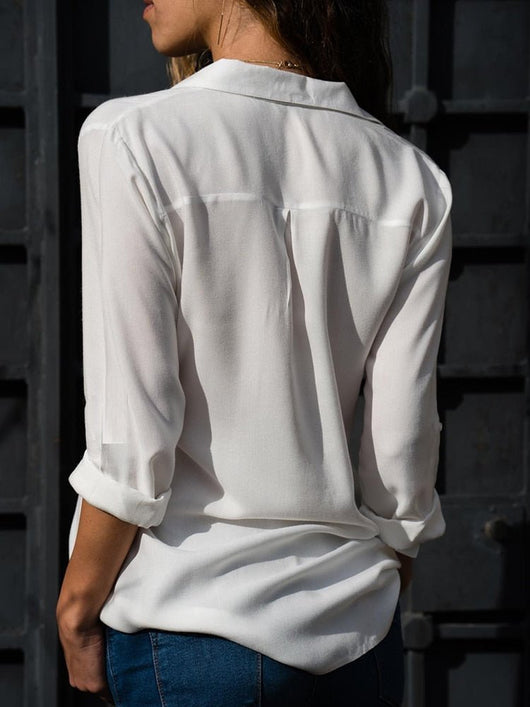 Elfriede | Dames blouse met lange mouwen, kraag en knoopsluiting in relaxed fit