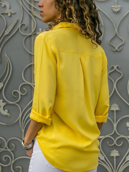 Elfriede | Dames blouse met lange mouwen, kraag en knoopsluiting in relaxed fit