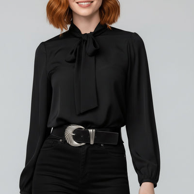 Sophie | Dames blouse met strikkraag, lange mouwen en relaxed fit