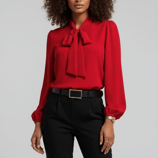 Sophie | Dames blouse met strikkraag, lange mouwen en relaxed fit
