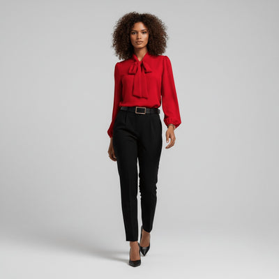 Sophie | Dames blouse met strikkraag, lange mouwen en relaxed fit