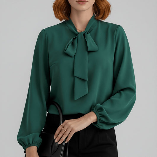 Sophie | Dames blouse met strikkraag, lange mouwen en relaxed fit