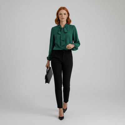 Sophie | Dames blouse met strikkraag, lange mouwen en relaxed fit