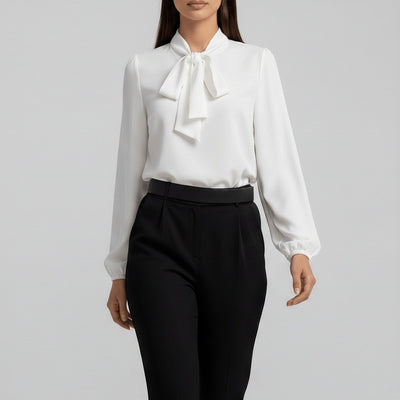 Sophie | Dames blouse met strikkraag, lange mouwen en relaxed fit