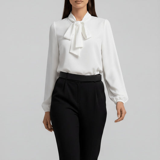 Sophie | Dames blouse met strikkraag, lange mouwen en relaxed fit