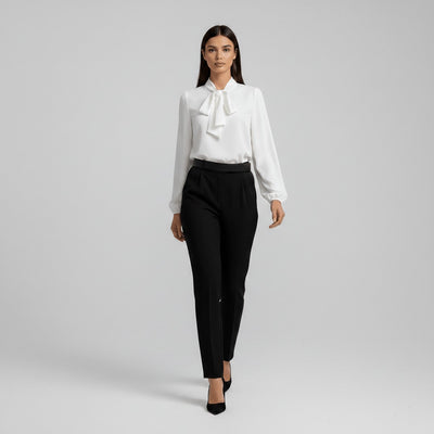 Sophie | Dames blouse met strikkraag, lange mouwen en relaxed fit