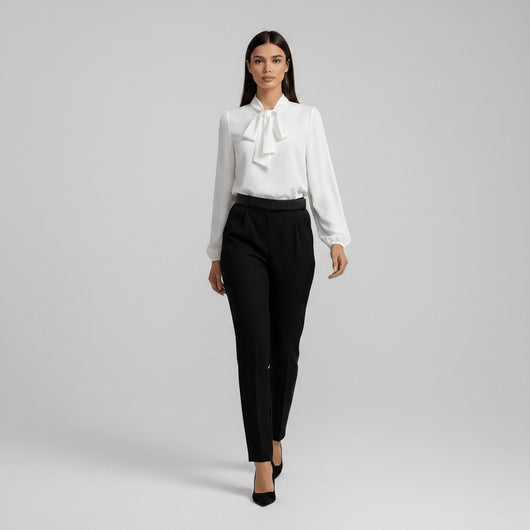Sophie | Dames blouse met strikkraag, lange mouwen en relaxed fit
