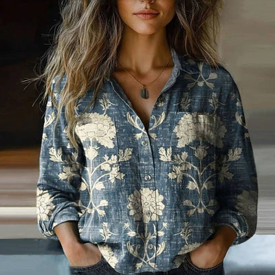 Sophie | Dames vintage bohoblouse met paisleyprint, lange mouwen en knoopsluiting