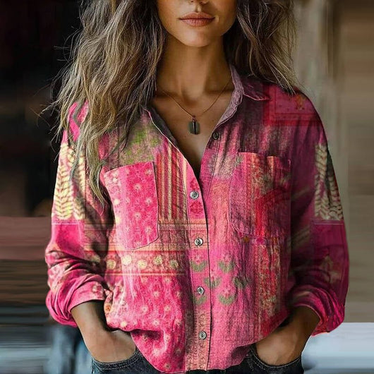 Sophie | Dames vintage bohoblouse met paisleyprint, lange mouwen en knoopsluiting