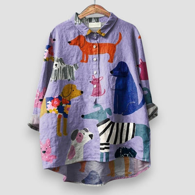 Luisa | Dames blouse met lange mouwen en hondenprint