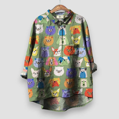 Luisa | Dames blouse met lange mouwen en hondenprint