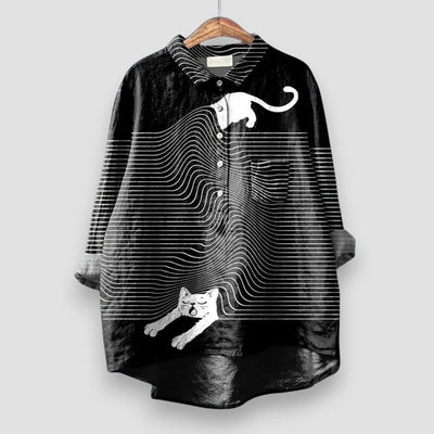 Luisa | Dames blouse met lange mouwen en hondenprint