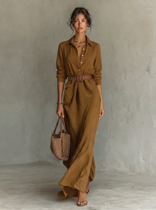 Katharina | Getailleerde dames maxi blousejurk met ceintuur