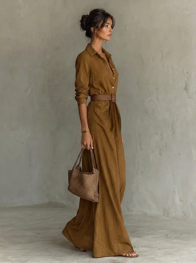 Katharina | Getailleerde dames maxi blousejurk met ceintuur