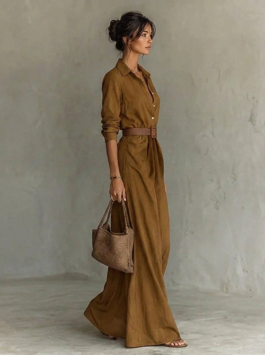 Katharina | Getailleerde dames maxi blousejurk met ceintuur