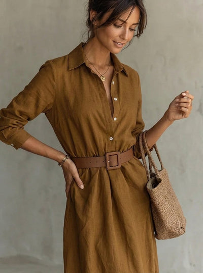 Katharina | Getailleerde dames maxi blousejurk met ceintuur