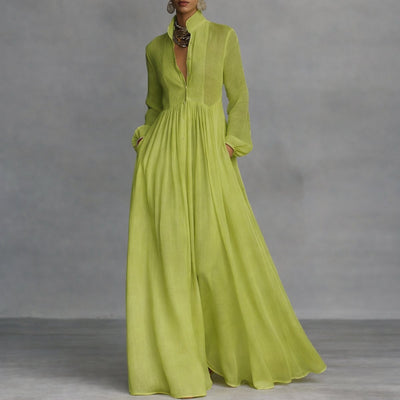 Sophie | Vloeiende dames maxi blousejurk met opstaande kraag
