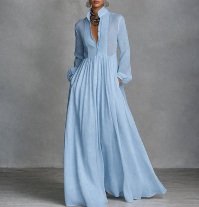Sophie | Vloeiende dames maxi blousejurk met opstaande kraag