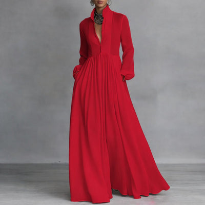 Sophie | Vloeiende dames maxi blousejurk met opstaande kraag