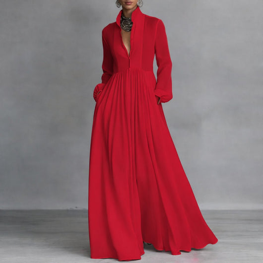 Sophie | Vloeiende dames maxi blousejurk met opstaande kraag