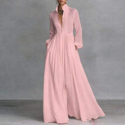 Sophie | Vloeiende dames maxi blousejurk met opstaande kraag