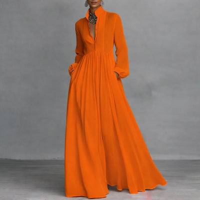 Sophie | Vloeiende dames maxi blousejurk met opstaande kraag