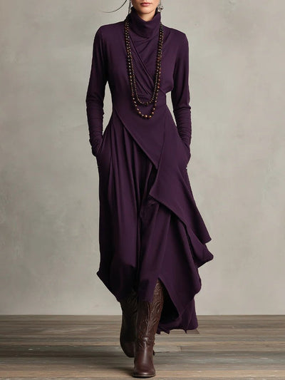 Luisa | Dames maxijurk met col en asymmetrische zoom