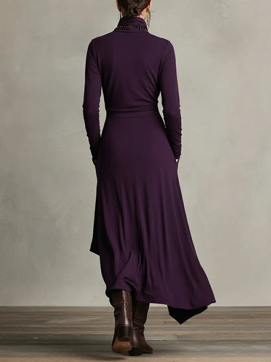 Luisa | Dames maxijurk met col en asymmetrische zoom