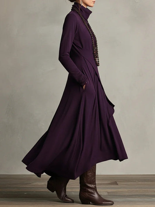Luisa | Dames maxijurk met col en asymmetrische zoom