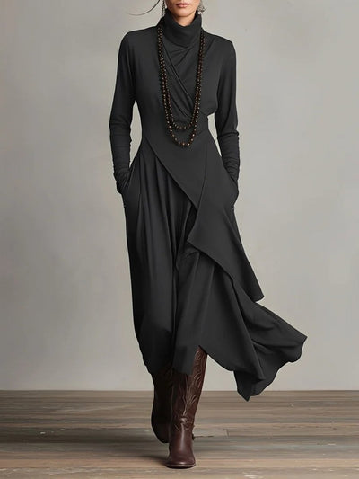 Luisa | Dames maxijurk met col en asymmetrische zoom