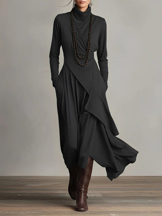 Luisa | Dames maxijurk met col en asymmetrische zoom