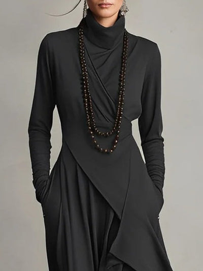 Luisa | Dames maxijurk met col en asymmetrische zoom
