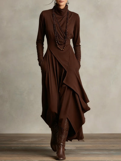 Luisa | Dames maxijurk met col en asymmetrische zoom