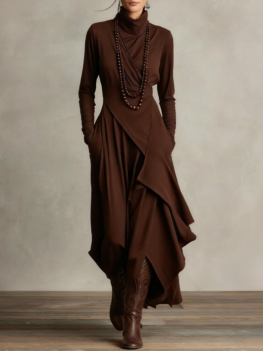 Luisa | Dames maxijurk met col en asymmetrische zoom